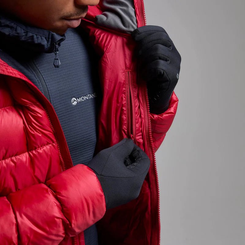 Montane Men&#39;s Anti - Freeze XT Hooded Down Jacket - Acer Red - Hill and Dale Outdoors